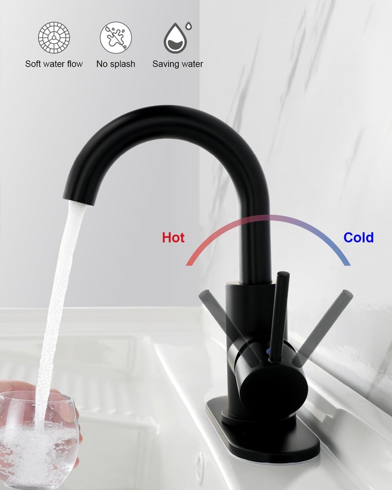 RKF Single-Handle Bathroom Sink Faucet, Swivel Spout, with Pop-up Drain with Overflow and Supply Hose,Bar Sink Faucet,Small Kitchen Faucet Tap,Matte Black,BF3501P-MB - Image 4